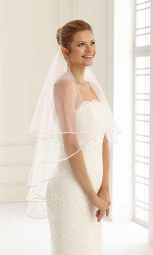 Brudeslør S7 i blød tyl med satinkant 90 cm | bridalstore.dk