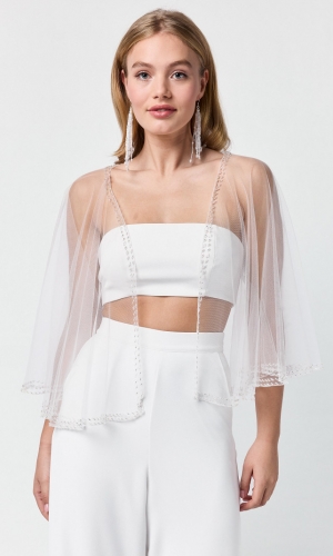Cape Beaded 50cm ivory | bridalstore.dk