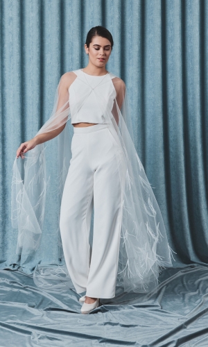Cape Stole Ostrich feathers 200cm ivory | bridalstore.dk