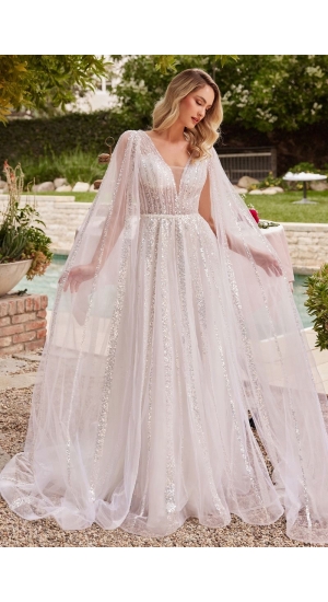Brudekjole i plus size med glitter og kappe Brudekjole i plus size med glitter og kappe