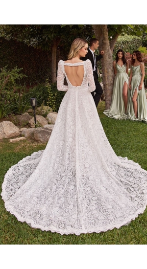 Leonida brudekjole med blonde ærmer