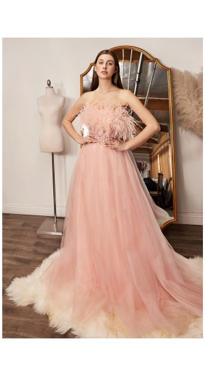 cr864 fest kjole med fjer i rosa