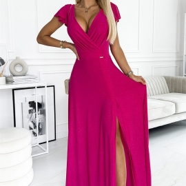 CRYSTAL lang kjole i fuchsia