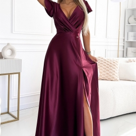 CRYSTAL satin lang kjole i bordeaux