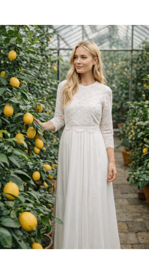   2026 brudekjole blonde dyb ryg og lange ærmer 