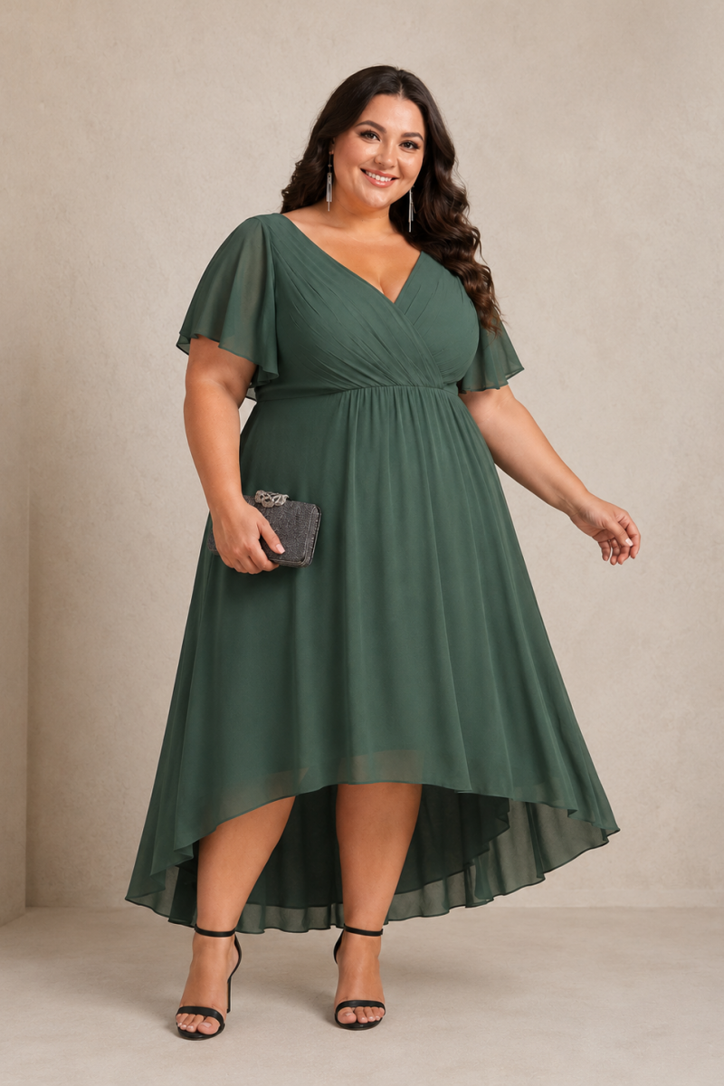 Rosa eller mørkeblå eller grøn kort kjole plus size