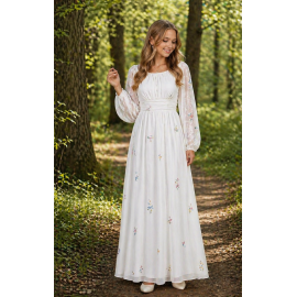 Josepfine 2 blomster farver lang konfirmations kjole