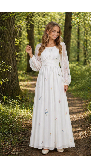 Josepfine 2 blomster farver lang konfirmations kjole