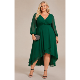   Nora 3 plussize  enkel chiffon med v ryg og let skørt i flere farver
