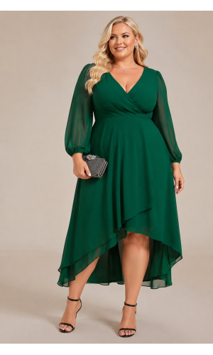   Nora 3 plussize  enkel chiffon med v ryg og let skørt i flere farver