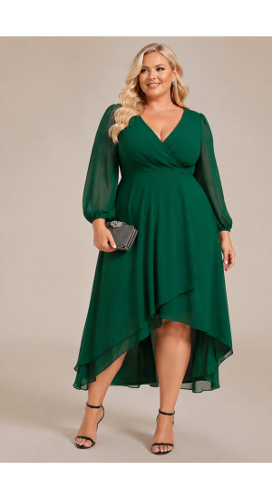   Nora 3 plussize  enkel chiffon med v ryg og let skørt i flere farver