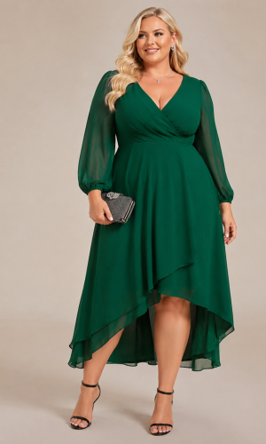   Nora 3 plussize  enkel chiffon med v ryg og let skørt i flere farver