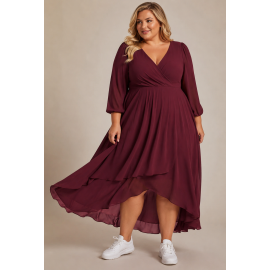   Nora 3 plussize  enkel chiffon med v ryg og let skørt i flere farver