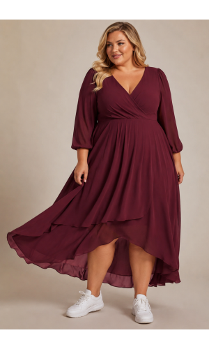   Nora 3 plussize  enkel chiffon med v ryg og let skørt i flere farver