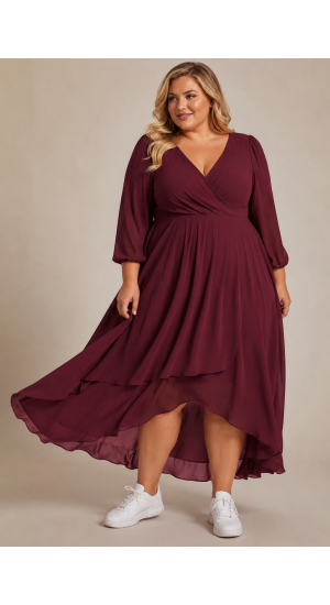   Nora 3 plussize  enkel chiffon med v ryg og let skørt i flere farver