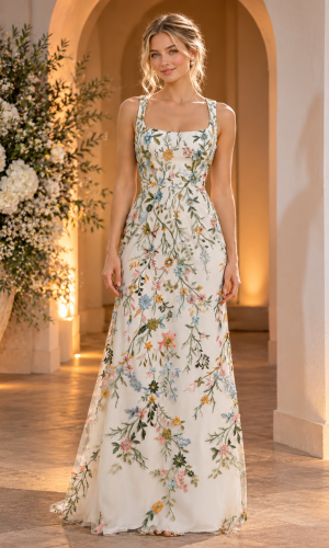   Blomster kjole Jane Med farverige blomster fra bridalstore.dk