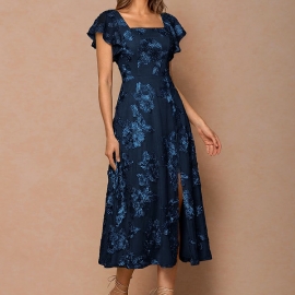 Marineblå festkjole med korte ærmer i tyl | bridalstore.dk