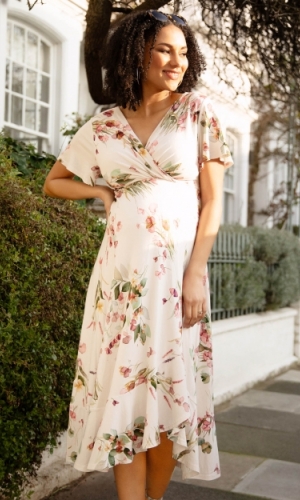 Graviditets festkjole Rosalie rosa blomsterprint | bridalstore.dk