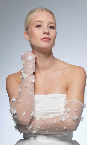 Handske Flowers 60 cm ivory | bridalstore.dk