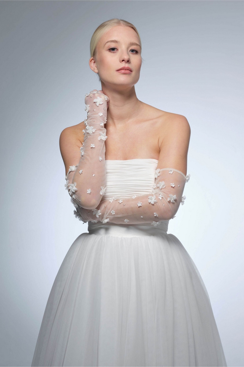 Handske Flowers 60 cm ivory | bridalstore.dk