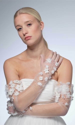 Handske Flowers 70 cm ivory | bridalstore.dk