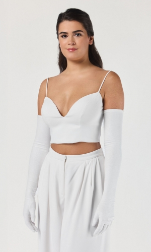 Handske Glitter velvet ivory | bridalstore.dk