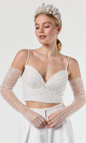 Handske Long Fingerless Joy ivory/ivory | bridalstore.dk