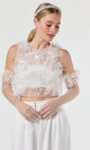 Handske Long Posy ivory | bridalstore.dk