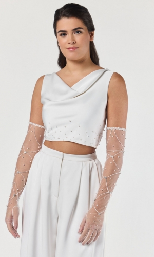 Handske Long Tulle ivory | bridalstore.dk
