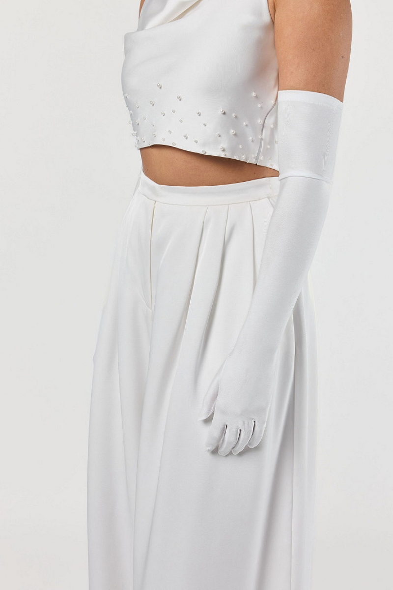 Handske Mat 60 cm hvid | bridalstore.dk