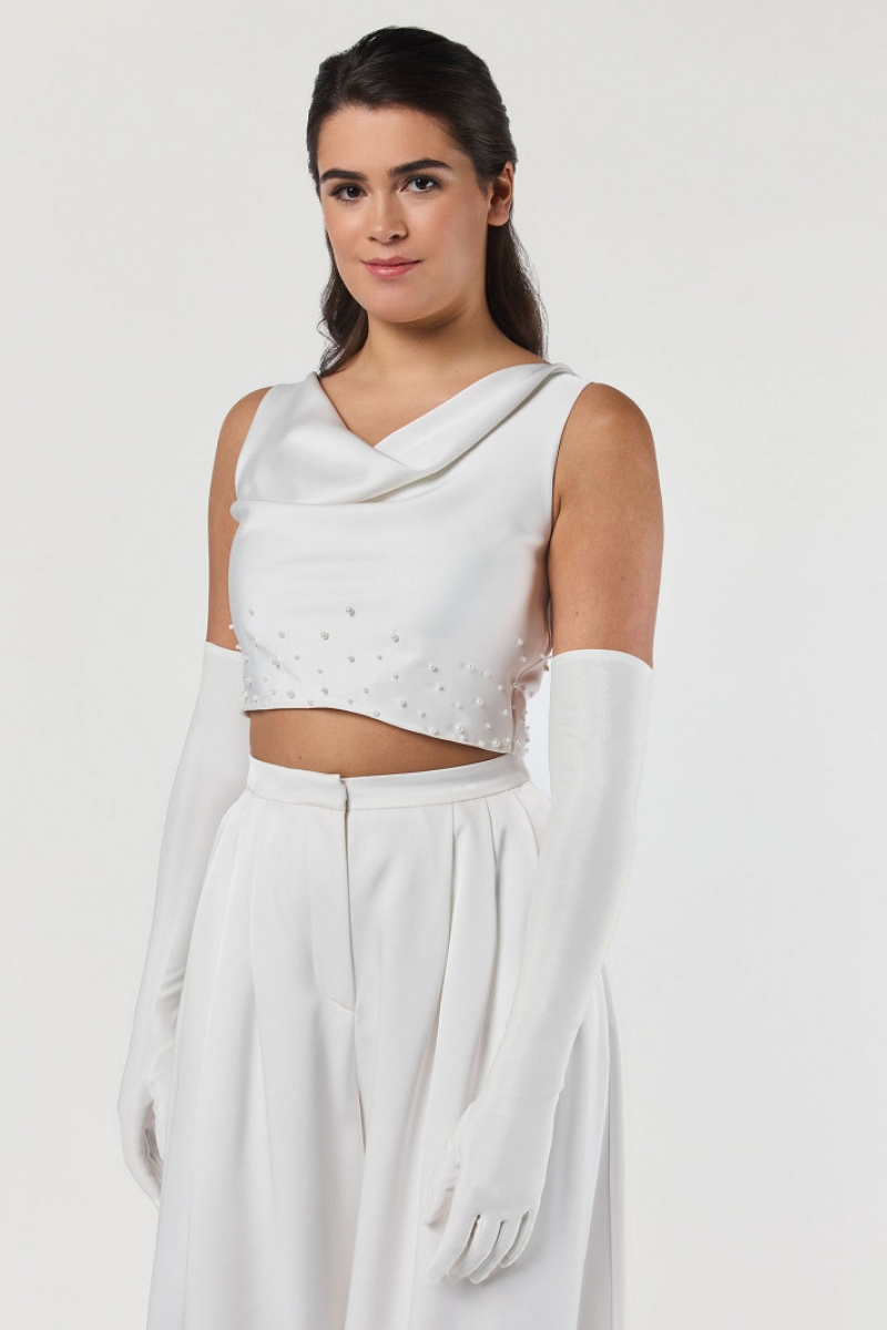 Handske Mat 60 cm hvid | bridalstore.dk