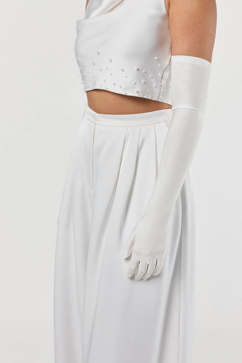 Handske Mat 60 cm hvid | bridalstore.dk