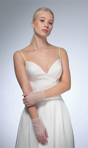 Handske pearls 15cm ivory | bridalstore.dk