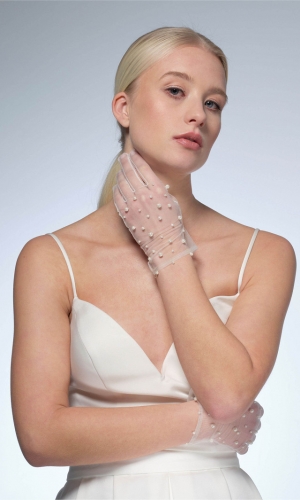 Handske pearls 24cm ivory | bridalstore.dk