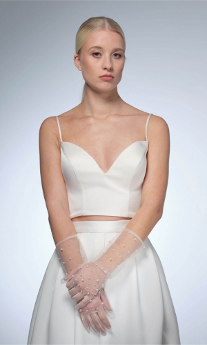 Handske pearls 40cm ivory | bridalstore.dk