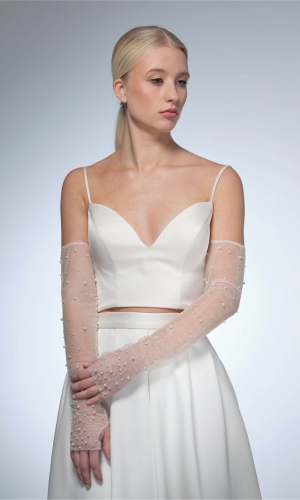 Handske pearls 55cm ivory | bridalstore.dk