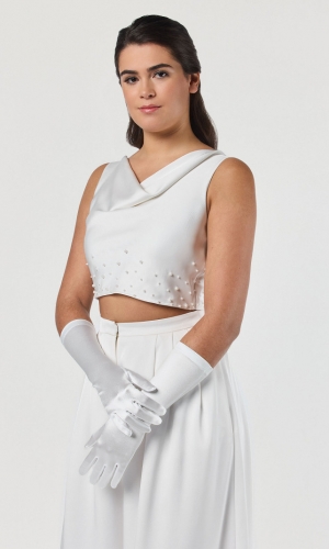 Handske Satin 37 cm ivory | bridalstore.dk