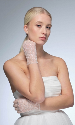 Handske Sequins 25cm ivory | bridalstore.dk