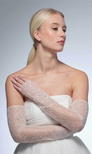 Handske Sequins 55cm ivory | bridalstore.dk