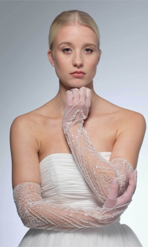 Handske Sequins 60cm ivory | bridalstore.dk