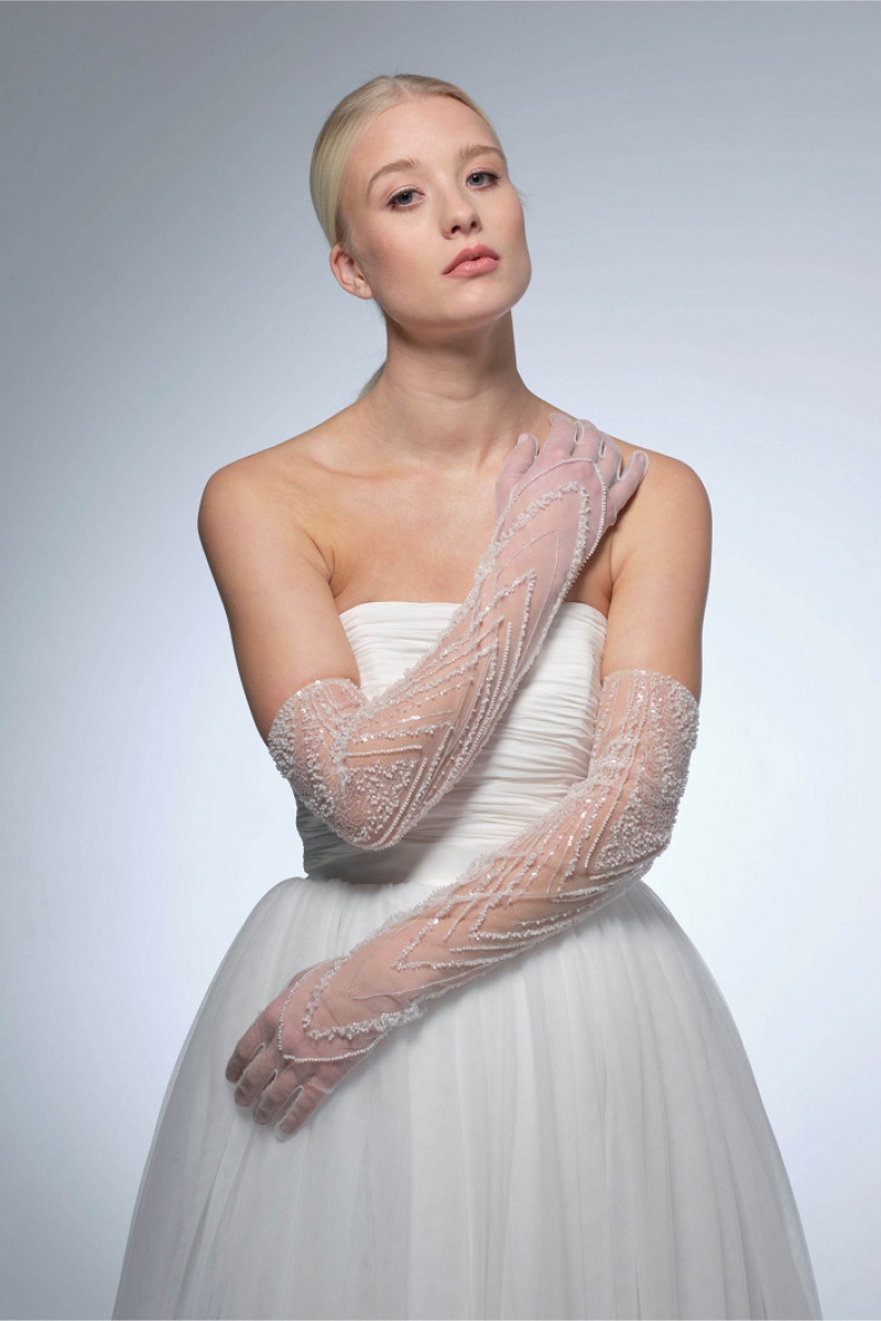 Handske Sequins 60cm ivory | bridalstore.dk