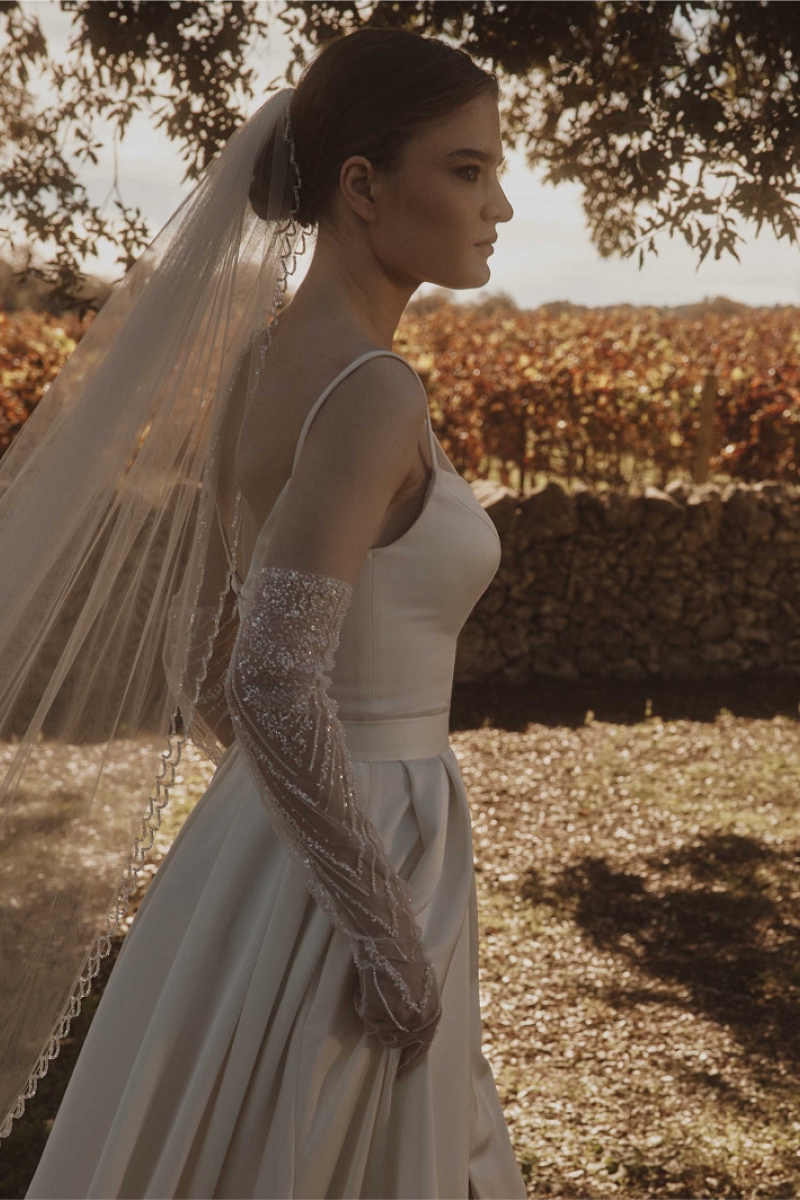 Handske Sequins 60cm ivory | bridalstore.dk