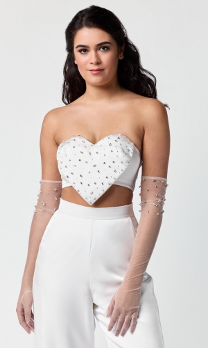 Handske Strass Gabrielle ivory | bridalstore.dk