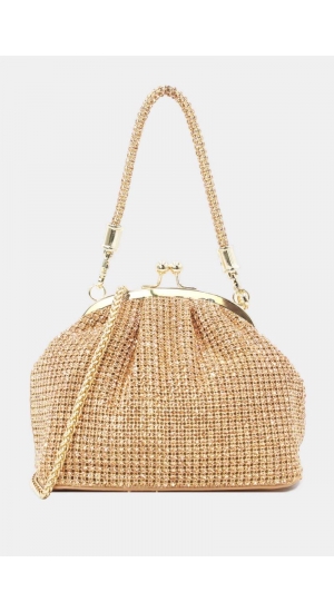 Cluch taske med kæde og glimmer i guld Cluch taske med kæde og glimmer i guld