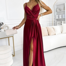 JULIET satin lang kjole i bordeaux
