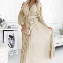 KLARA plisseret lang kjole i beige
