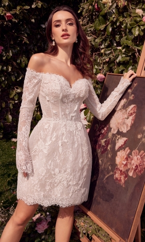 Kort brudekjole WL021 i blonde med blomsterbroderi | bridalstore.dk