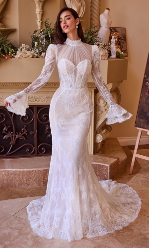Kort brudekjole WL042 i blonde med 3D blomster | bridalstore.dk