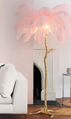 Fjer lampe Liva med fjer i alle farver gulv 