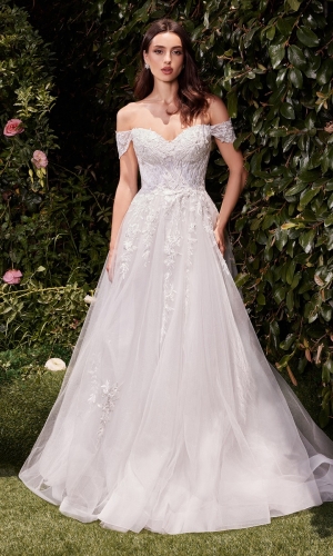 Lang brudekjole C159W i tyl med korsettop og slids | bridalstore.dk
